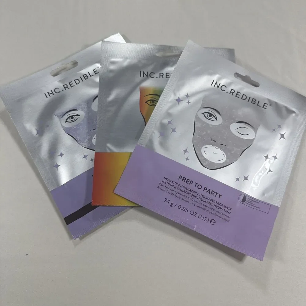 INC.redible Hydrogel Face Mask Bundle of 3 Hyaluronic Acid Niacinamide New